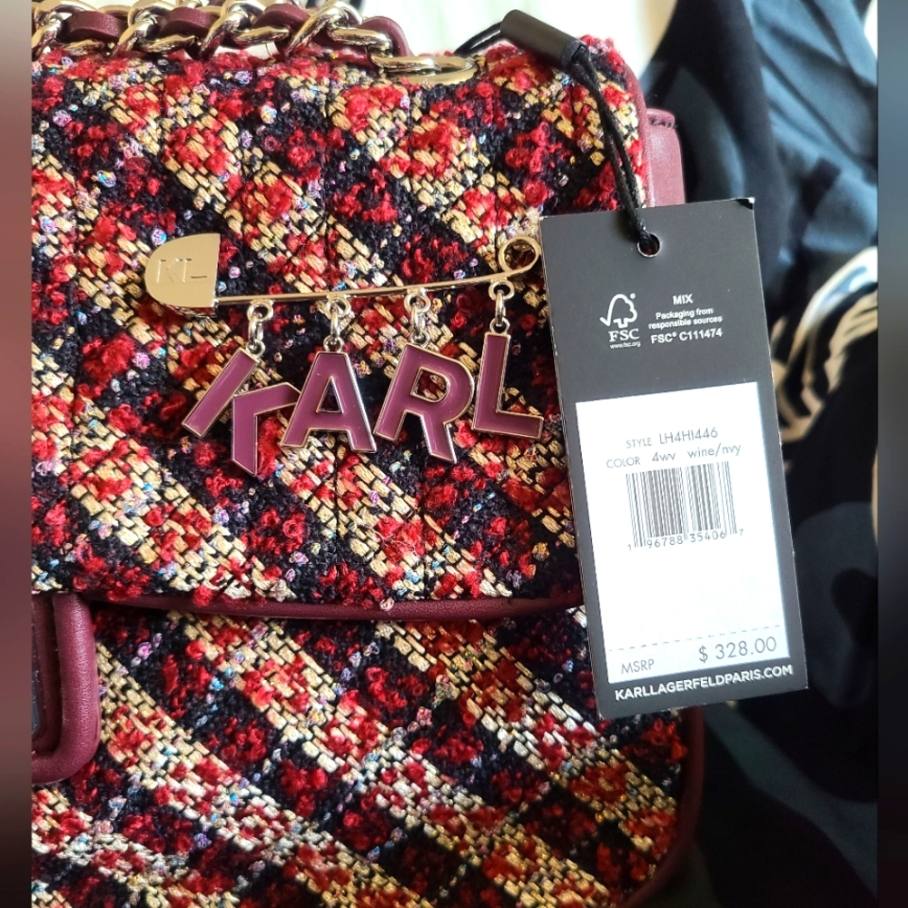 🪷💐NWT Authentic Karl Lagerfeld Paris Medium Agyness Tweed shoulder bag🪷💐 - Picture 6 of 11